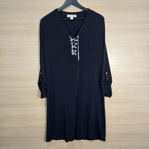 Michael michael Kors Size Large Navy Jersey Shift‎ Dress Chain Nautical Roll Tab